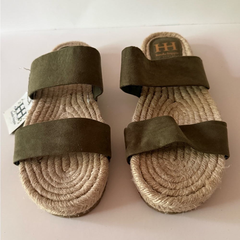 Haute Hippie Olive Green Double Strap Espadrille Slide Sandals Women’s 8.5